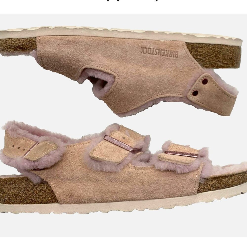 Birkenstock Milano Shearling Light Rose Pink Suede Slingback Sandal 41 L10 Reg - Picture 10 of 15